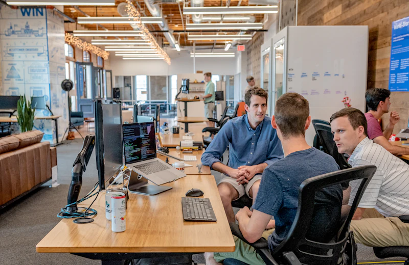 A team reviewing campaign results together in an office